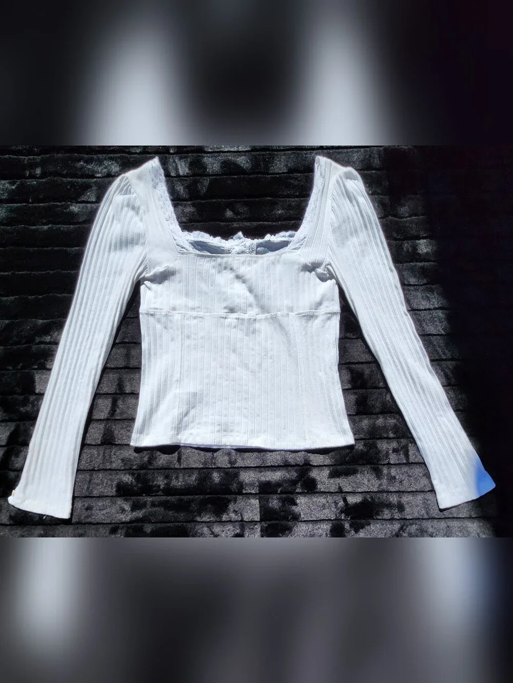 Free People Sugar Sugar White Ribbed Long Sleeve Top Size LARGE‎